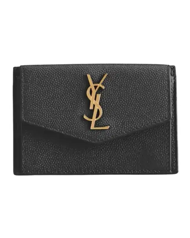Saint Laurent YSL Monogram Flap Card Case in Grained Leather