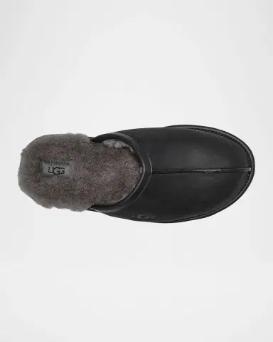 UGG Men 's Scuff Leather Mule Slippers w/ Wool Lining | Thumbnail 6