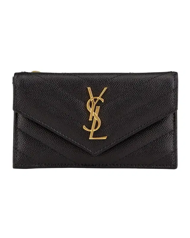 Saint Laurent YSL Monogram Flap Card Case in Grained Leather