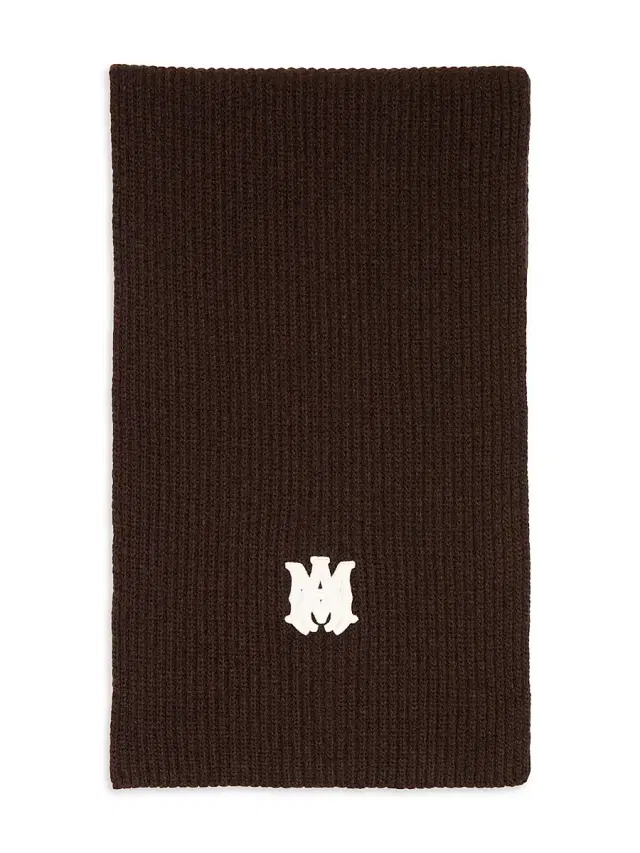 Men's Logo Virgin Wool Scarf - Dark Brown