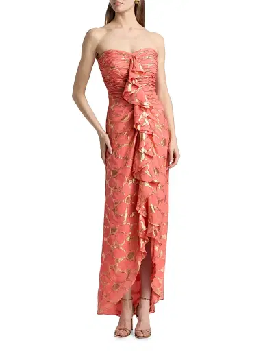 Ramy Brook Women's Daisy Goldie Floral Strapless Gown - Coral Jacquard - Size 14 | Thumbnail 2 Ramy Brook Women's Daisy Goldie Floral Strapless Gown - Coral Jacquard - Size 14 | Thumbnail 2