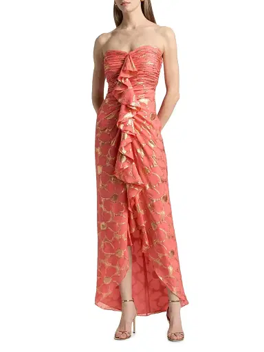 Ramy Brook Women's Daisy Goldie Floral Strapless Gown - Coral Jacquard - Size 14 | Thumbnail 3 Ramy Brook Women's Daisy Goldie Floral Strapless Gown - Coral Jacquard - Size 14 | Thumbnail 3