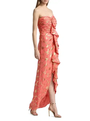 Ramy Brook Women's Daisy Goldie Floral Strapless Gown - Coral Jacquard - Size 14 | Thumbnail 4 Ramy Brook Women's Daisy Goldie Floral Strapless Gown - Coral Jacquard - Size 14 | Thumbnail 4