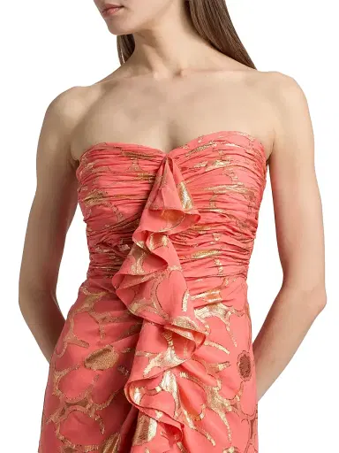 Ramy Brook Women's Daisy Goldie Floral Strapless Gown - Coral Jacquard - Size 14 | Thumbnail 6 Ramy Brook Women's Daisy Goldie Floral Strapless Gown - Coral Jacquard - Size 14 | Thumbnail 6