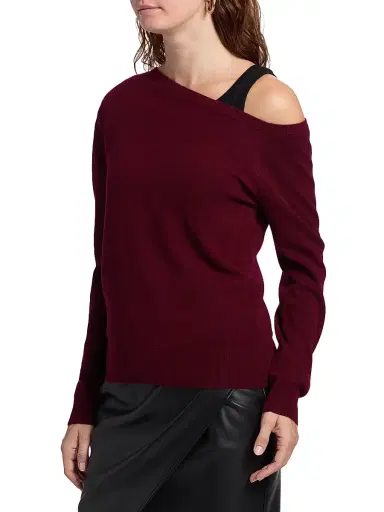 Saks Fifth Avenue Women's One-Shoulder Cashmere Sweater - Dark Cherry | Thumbnail 4