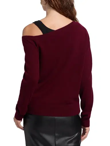 Saks Fifth Avenue Women's One-Shoulder Cashmere Sweater - Dark Cherry | Thumbnail 5