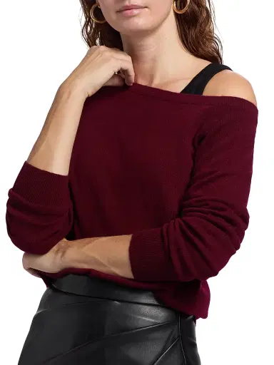 Saks Fifth Avenue Women's One-Shoulder Cashmere Sweater - Dark Cherry | Thumbnail 6