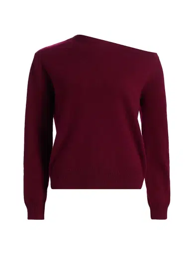 Saks Fifth Avenue Women's One-Shoulder Cashmere Sweater - Dark Cherry | Thumbnail 1