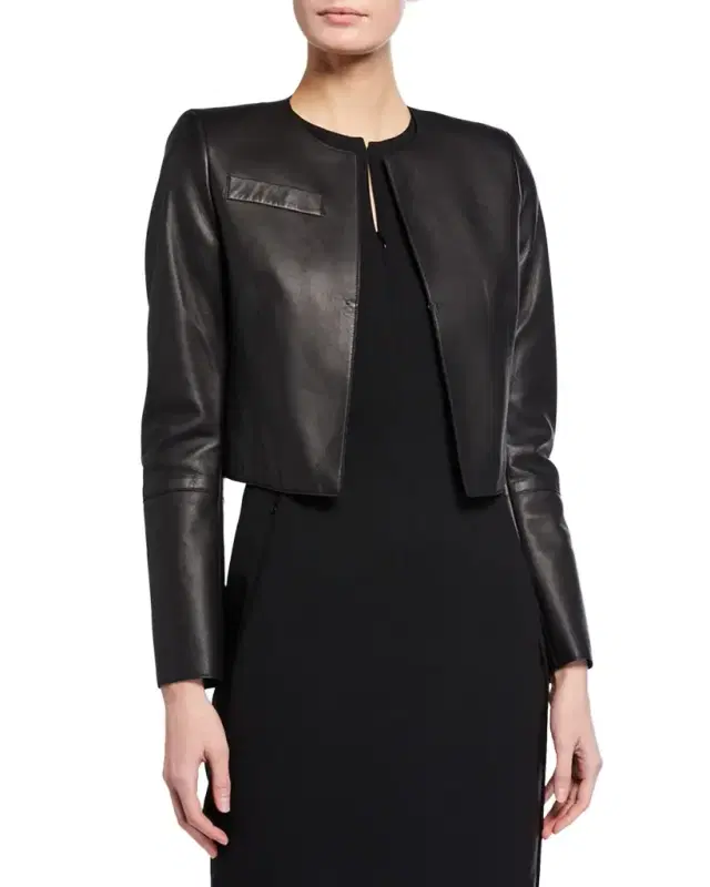 Akris Hasso Cropped Napa Leather Jacket, Black