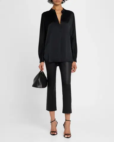 Vince Silk Band-Collar Blouse | Thumbnail 2