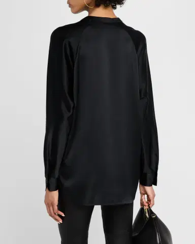 Vince Silk Band-Collar Blouse | Thumbnail 3