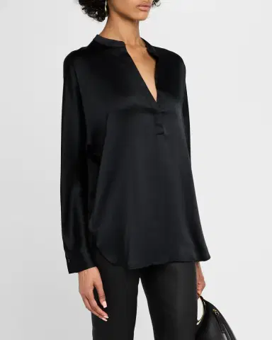 Vince Silk Band-Collar Blouse | Thumbnail 4