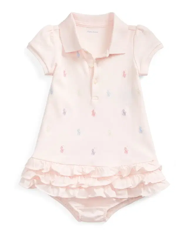 Ruffled Embroidered Polo Dress With Solid Bloomers, Size 3M-24M