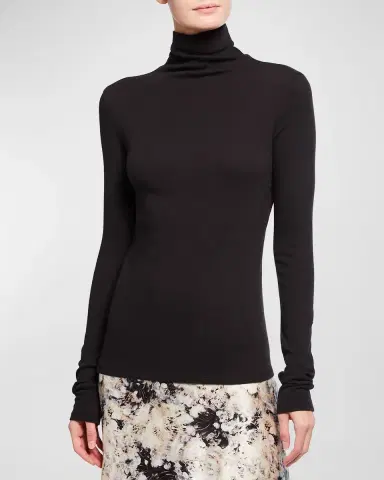 Vince Essential Long-Sleeve Cotton Turtleneck Top | Thumbnail 4