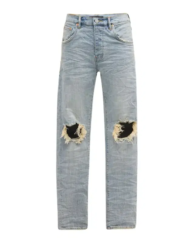 PURPLE Men 's P002 Light Indigo Blowout Slim Jeans