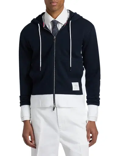 Thom Browne Men's Loopback Jersey Hoodie Jacket - Navy | Thumbnail 3 Thom Browne Men's Loopback Jersey Hoodie Jacket - Navy | Thumbnail 3