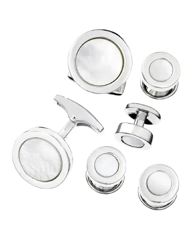Men's 925 Round Mother-of-Pearl Cufflink Stud Set