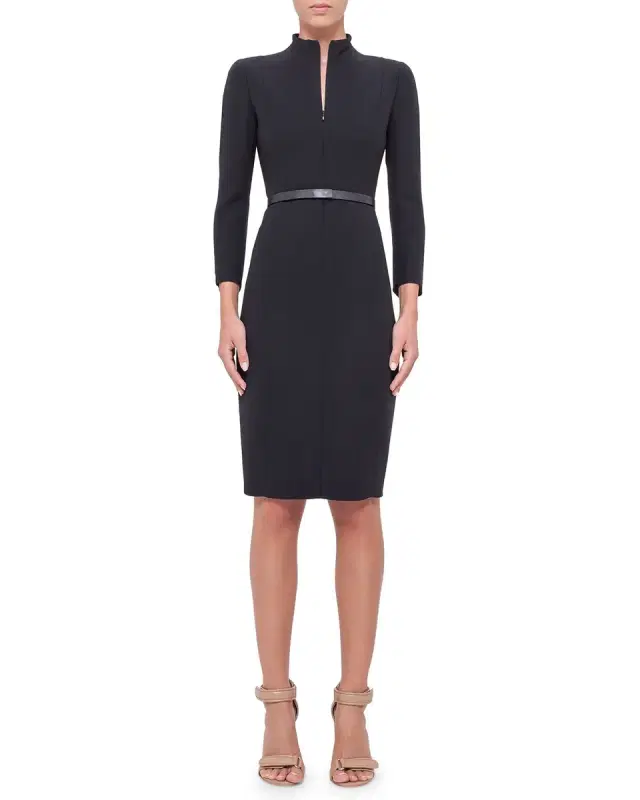 Split-Neck Double-Face Wool Sheath Dress