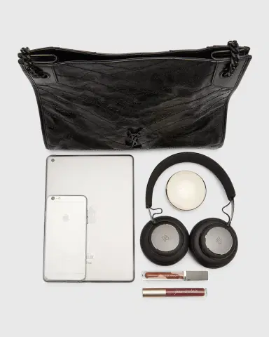 Saint Laurent Niki Medium YSL Shopper Tote Bag in Crinkled Leather | Thumbnail 8
