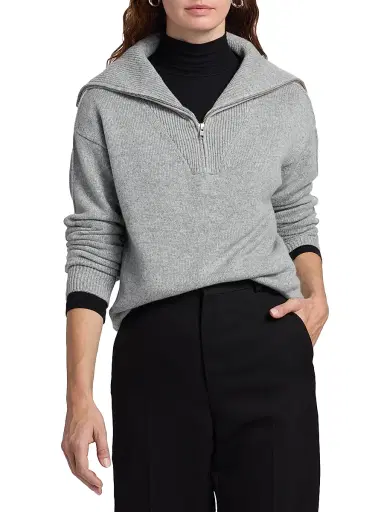 Saks Fifth Avenue Women's Cashmere Extended Polo Collar Sweater - Flannel - Size XL | Thumbnail 3 Saks Fifth Avenue Women's Cashmere Extended Polo Collar Sweater - Flannel - Size XL | Thumbnail 3