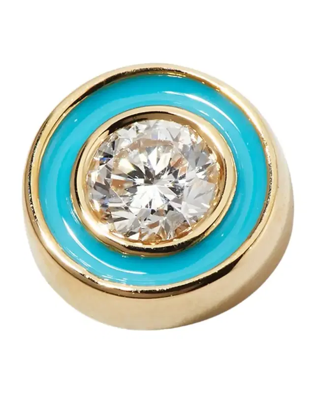 14k Enamel Diamond Stud Earring, Turquoise