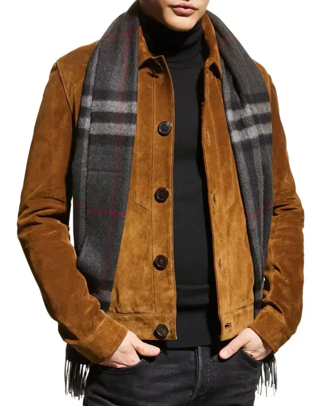 Burberry Men 's Classic Check Cashmere Fringe Scarf