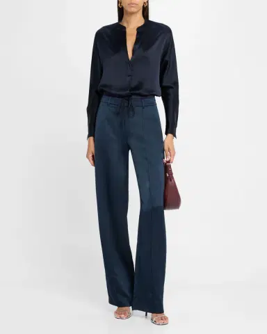 Vince Silk Band-Collar Blouse | Thumbnail 2