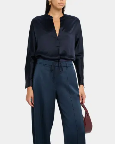 Vince Silk Band-Collar Blouse | Thumbnail 4
