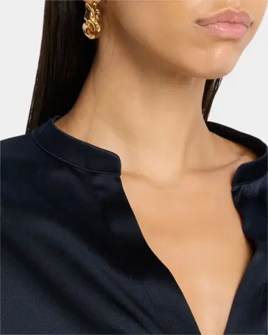 Vince Silk Band-Collar Blouse | Thumbnail 5