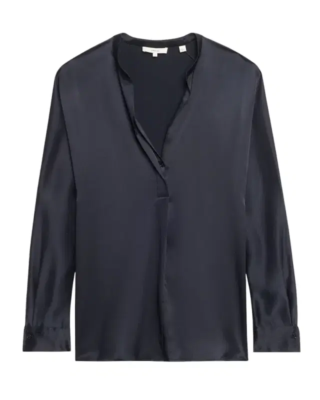 Vince Silk Band-Collar Blouse