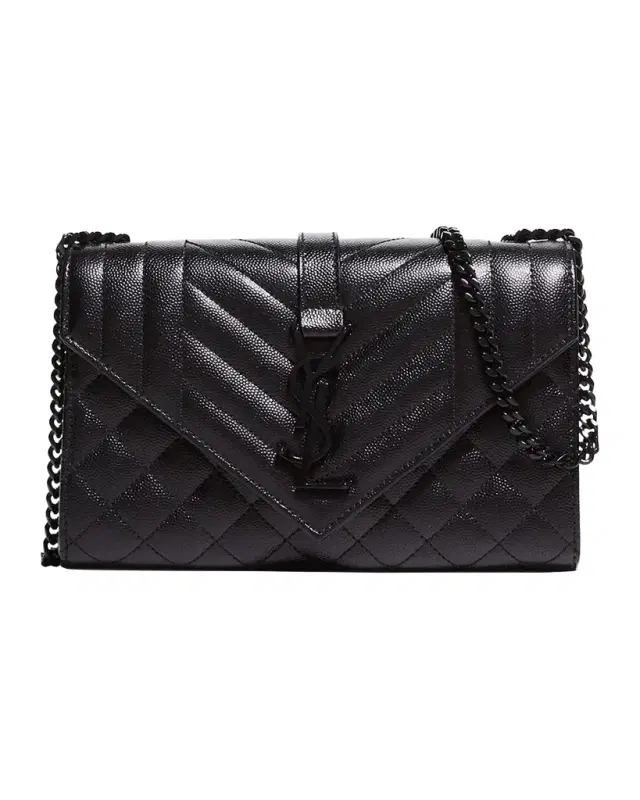 Saint Laurent Envelope Triquilt Small YSL Shoulder Bag in Grained Leather