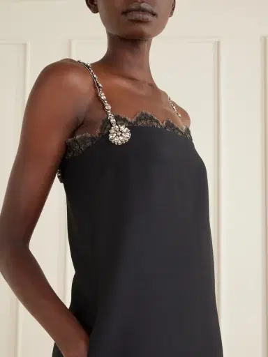 Valentino Garavani Crystal-embellished Lace-trimmed Wool And Silk-blend Crepe Mini Dress | Thumbnail 4 Valentino Garavani Crystal-embellished Lace-trimmed Wool And Silk-blend Crepe Mini Dress | Thumbnail 4