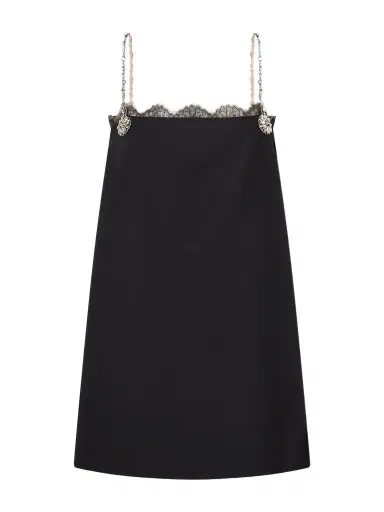 Valentino Garavani Crystal-embellished Lace-trimmed Wool And Silk-blend Crepe Mini Dress | Thumbnail 1 Valentino Garavani Crystal-embellished Lace-trimmed Wool And Silk-blend Crepe Mini Dress | Thumbnail 1
