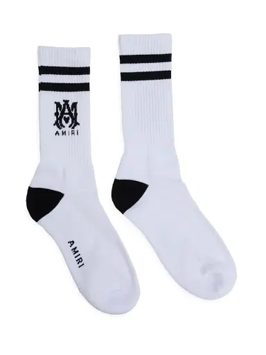 AMIRI Men's MA Core Cotton-Blend Ribbed Socks - White Black - Size Large | Thumbnail 1