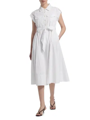 DEREK LAM 10 CROSBY Women's Kayla Belted Cotton Midi-Dress | Thumbnail 2