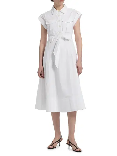 DEREK LAM 10 CROSBY Women's Kayla Belted Cotton Midi-Dress | Thumbnail 3