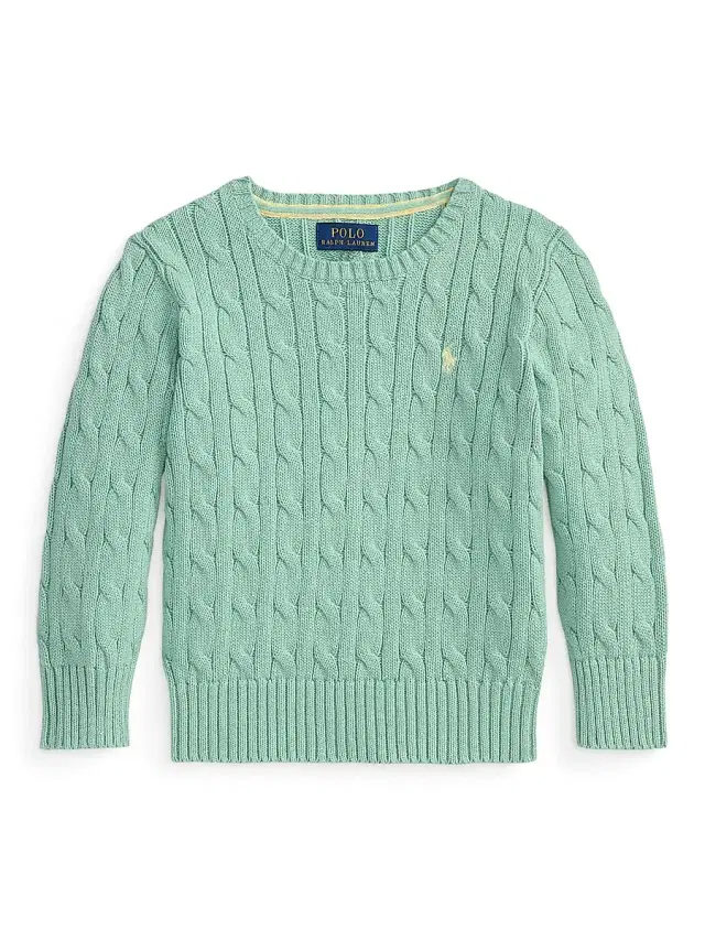 Little Boy's & Boy's Cable-Knit Combed Cotton Sweater - Celadon