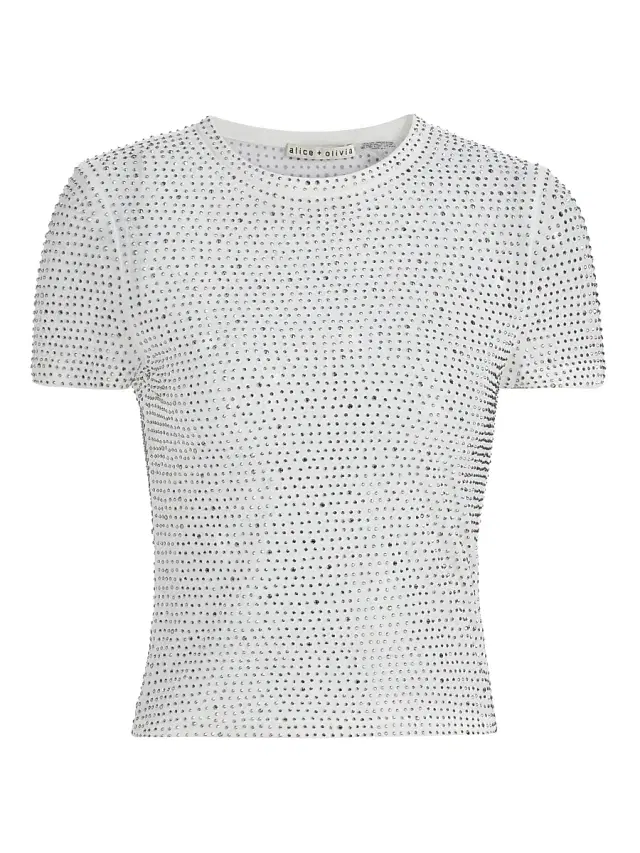 ALICE + OLIVIA Women's Tess Crystal-Embellished T-Shirt - Off White Hematite