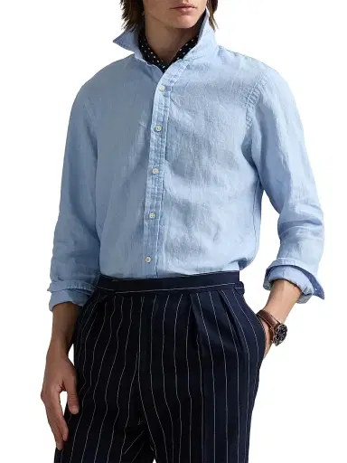 Polo Ralph Lauren Men's Classic-Fit Linen Shirt - Office Blue - Size XL | Thumbnail 3