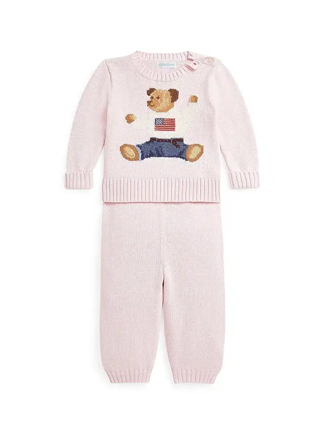Polo Ralph Lauren Baby's Flag Polo Bear Knit Set - Morning Pink 9 Months