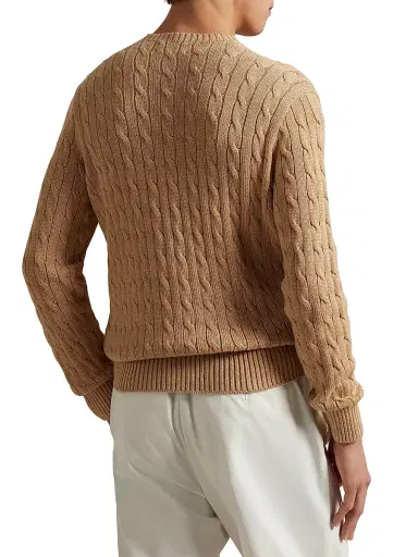 Polo Ralph Lauren Men's Cable-Knit Cotton Crewneck Sweater - Camel Melange - Size XXL | Thumbnail 4 Polo Ralph Lauren Men's Cable-Knit Cotton Crewneck Sweater - Camel Melange - Size XXL | Thumbnail 4