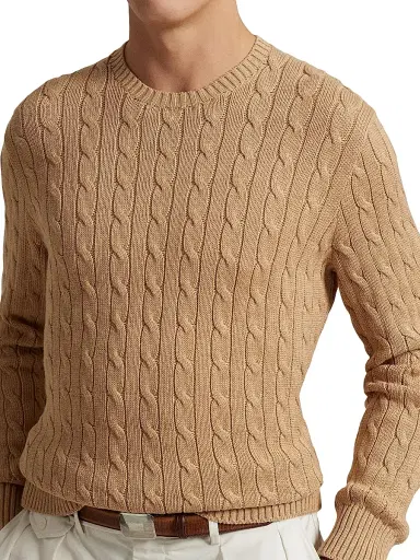 Polo Ralph Lauren Men's Cable-Knit Cotton Crewneck Sweater - Camel Melange - Size XXL | Thumbnail 5 Polo Ralph Lauren Men's Cable-Knit Cotton Crewneck Sweater - Camel Melange - Size XXL | Thumbnail 5