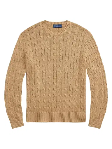 Polo Ralph Lauren Men's Cable-Knit Cotton Crewneck Sweater - Camel Melange - Size XXL | Thumbnail 1 Polo Ralph Lauren Men's Cable-Knit Cotton Crewneck Sweater - Camel Melange - Size XXL | Thumbnail 1