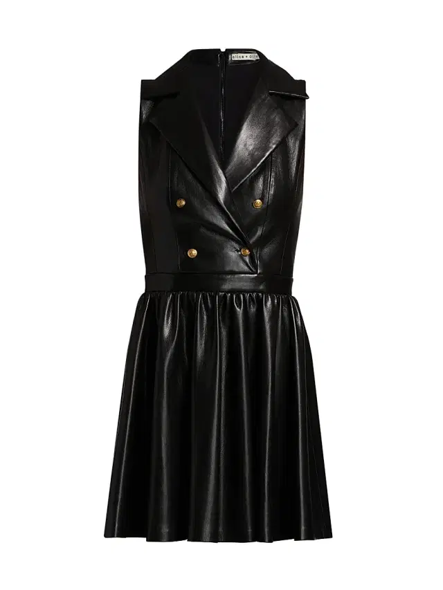 ALICE + OLIVIA Women's Emmy Faux-Leather Surplice Minidress - Black