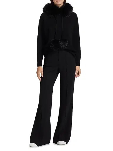 Alice + Olivia Women's Oscar Faux Fur-Trimmed Knit Hoodie - Black - Size Small | Thumbnail 2