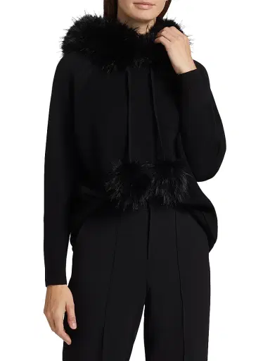 Alice + Olivia Women's Oscar Faux Fur-Trimmed Knit Hoodie - Black - Size Small | Thumbnail 3