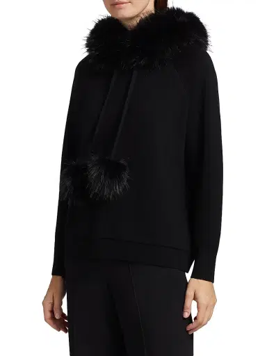 Alice + Olivia Women's Oscar Faux Fur-Trimmed Knit Hoodie - Black - Size Small | Thumbnail 4