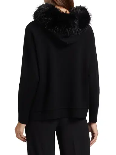Alice + Olivia Women's Oscar Faux Fur-Trimmed Knit Hoodie - Black - Size Small | Thumbnail 5