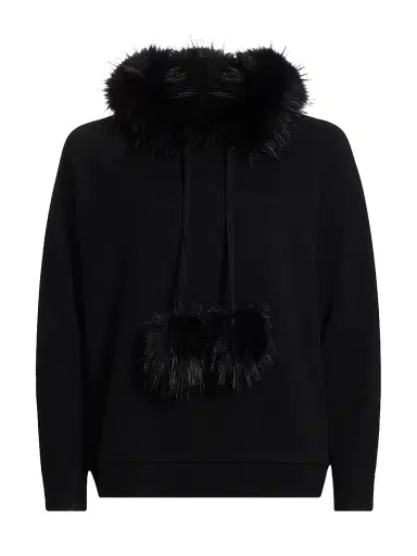 Alice + Olivia Women's Oscar Faux Fur-Trimmed Knit Hoodie - Black - Size Small | Thumbnail 1