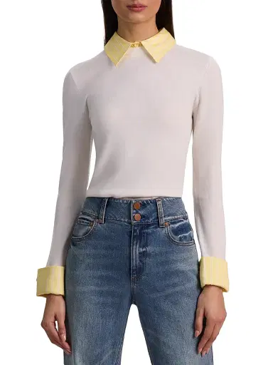 Alice + Olivia Women's Porla Stretch Wool Collared Sweater - Soft White Butter - Size XL | Thumbnail 3 Alice + Olivia Women's Porla Stretch Wool Collared Sweater - Soft White Butter - Size XL | Thumbnail 3